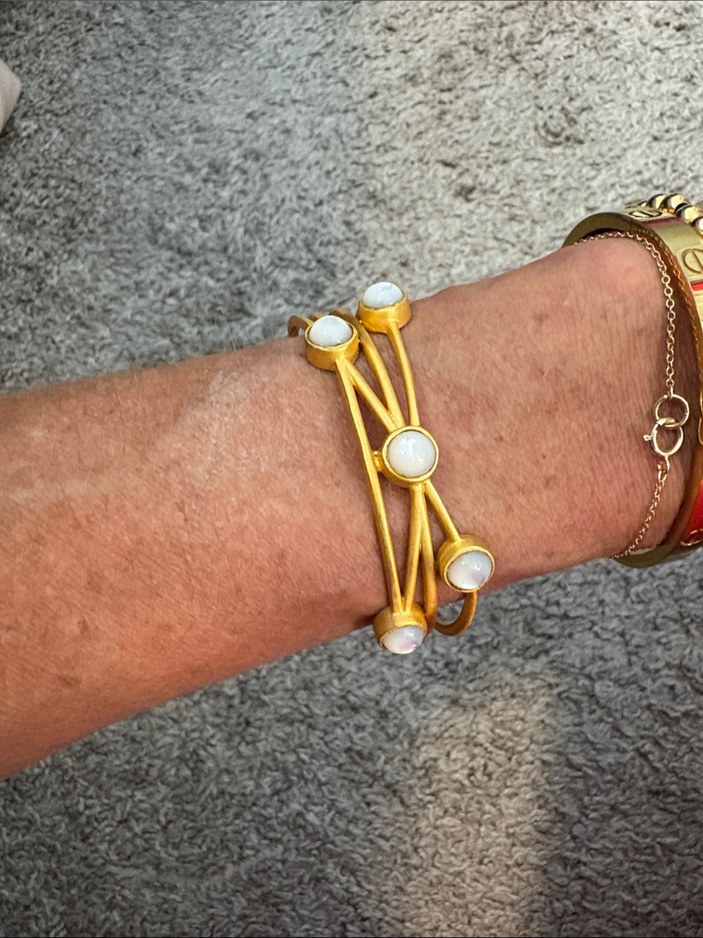 Gold-Tone Pearl Stone Double-Row Bracelet